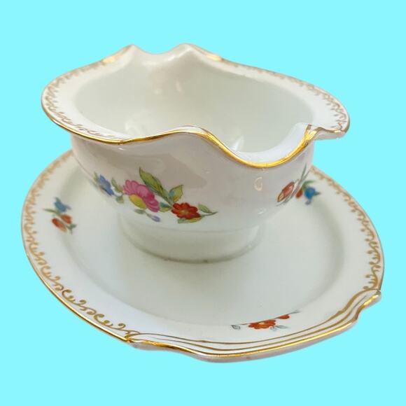 Vtg Noritake China Dresdlina Gravy Boat Attached Plate Hand Painted Retired - Picture 3 of 8